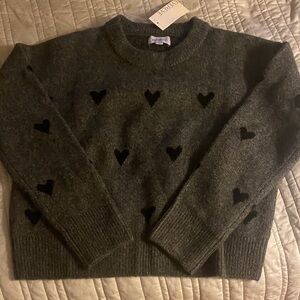 Luna Heart Charcoal Sweater with Black Heart Accents NWT